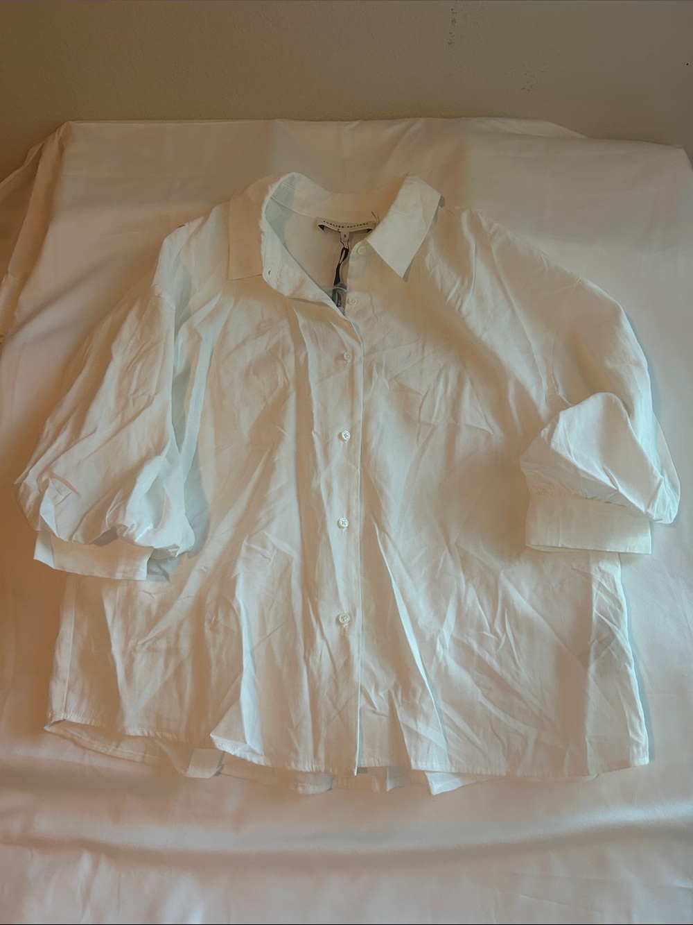 English Factory White Button-Down Puff Sleeve Shirt